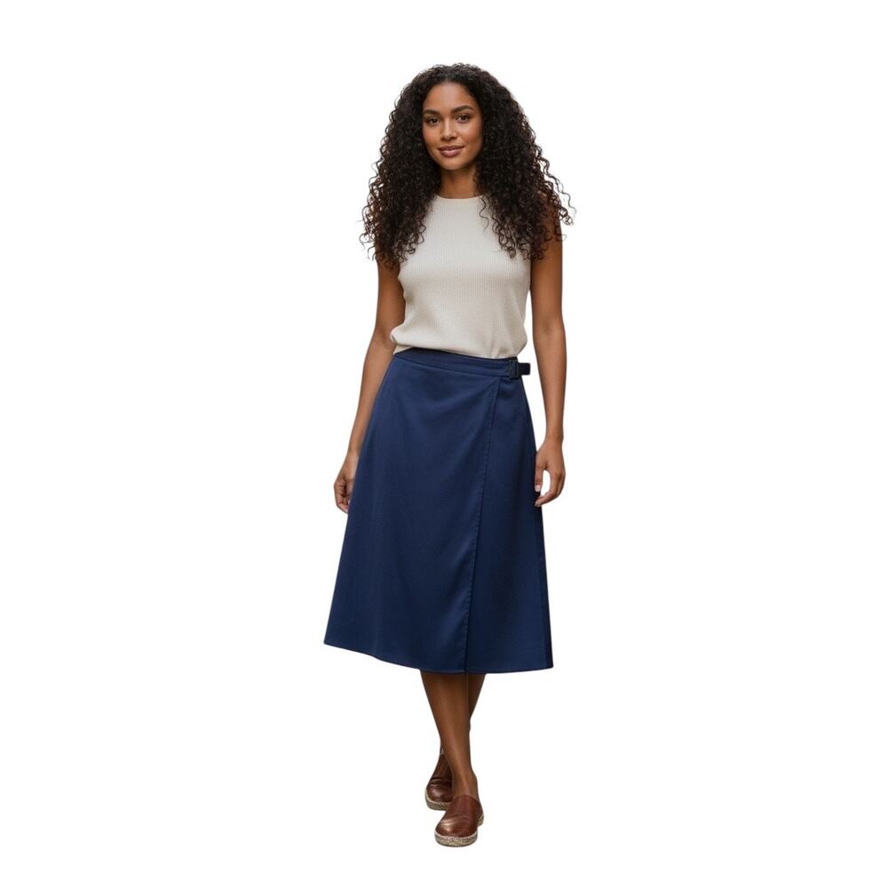 Max Studio Women Navy Blue Wrap Skirt With Side Buckle Size 12-NWT MSRP $98